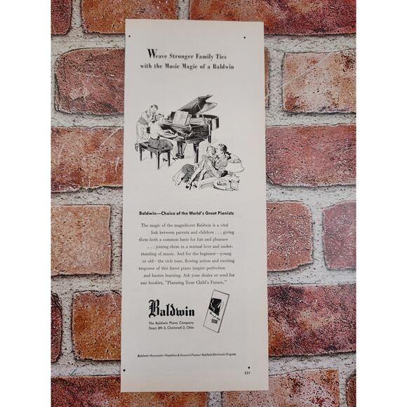 1950 "Weave Stronger Family Ties with Music Magic of Baldwin" Piano Vtg Print Ad - Picture 6 of 6